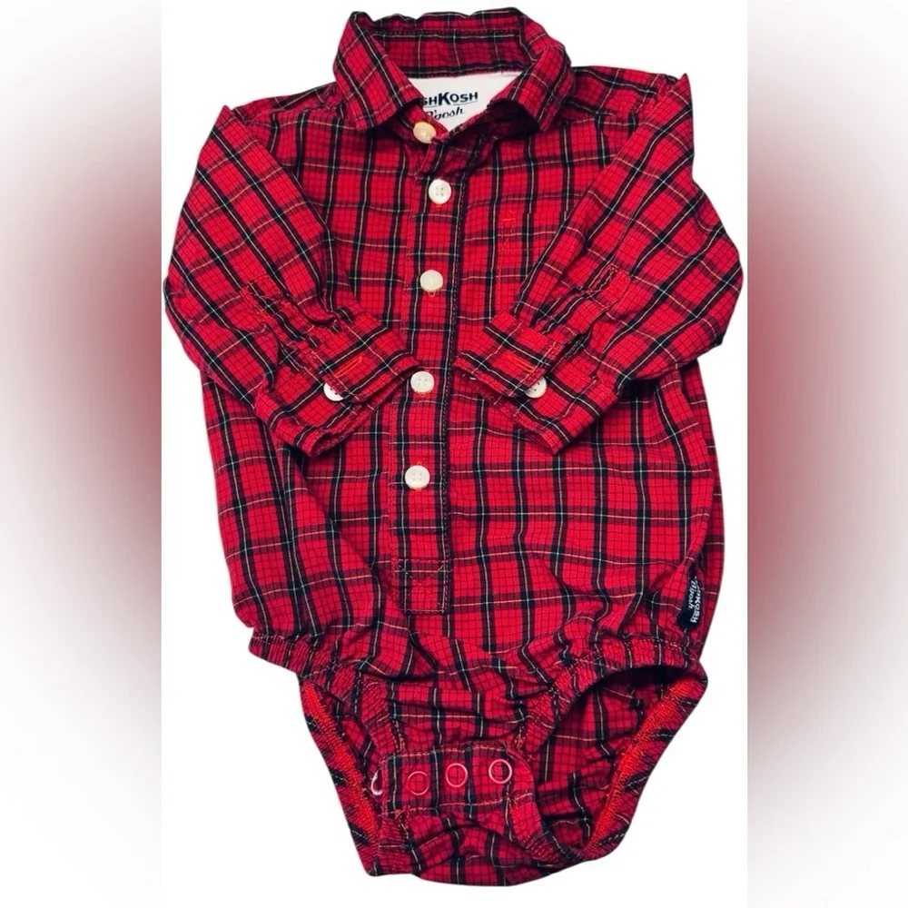 OshKosh B’gosh Plaid Button-Up Bodysuit – Size 9 Months